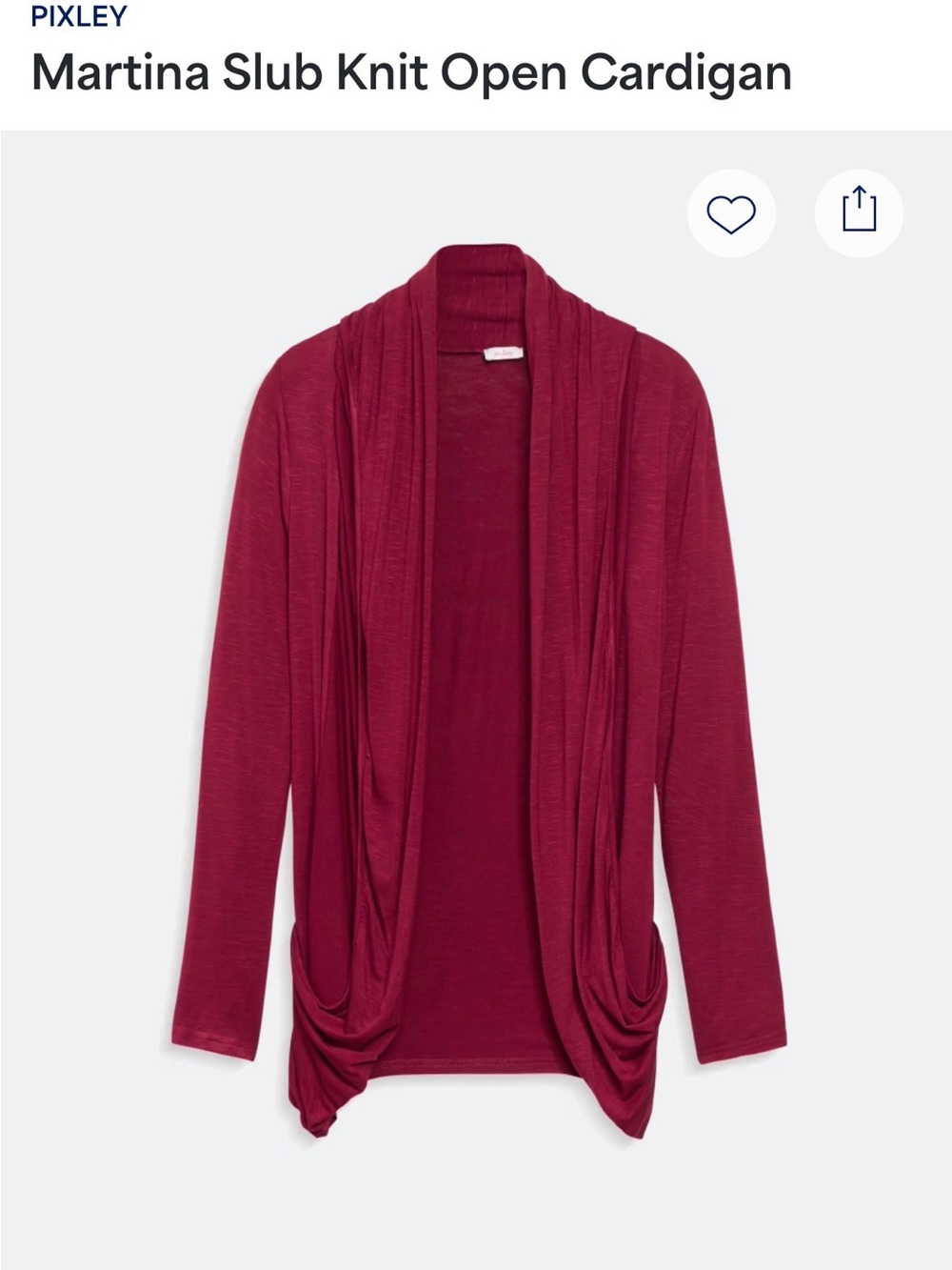 Stitch Fix-Pixley Martina Draped Open Cardigan - Burgundy Red